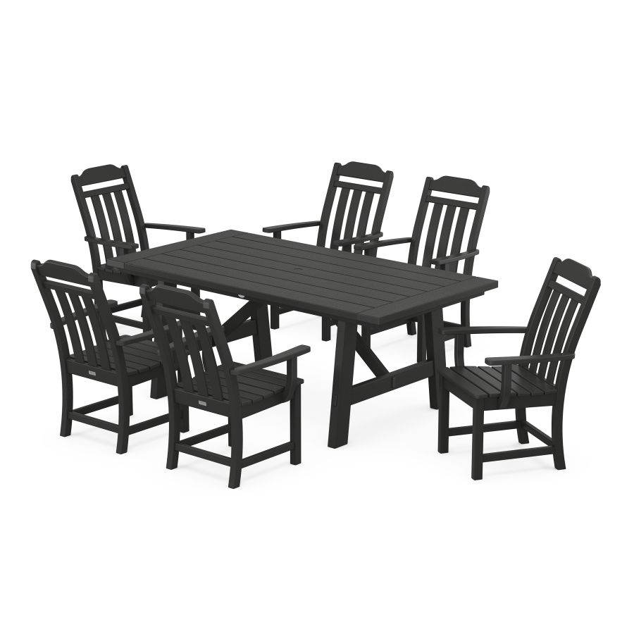 POLYWOOD Country Living Arm Chair 7-Piece Rustic Farmhouse Dining Set in Black