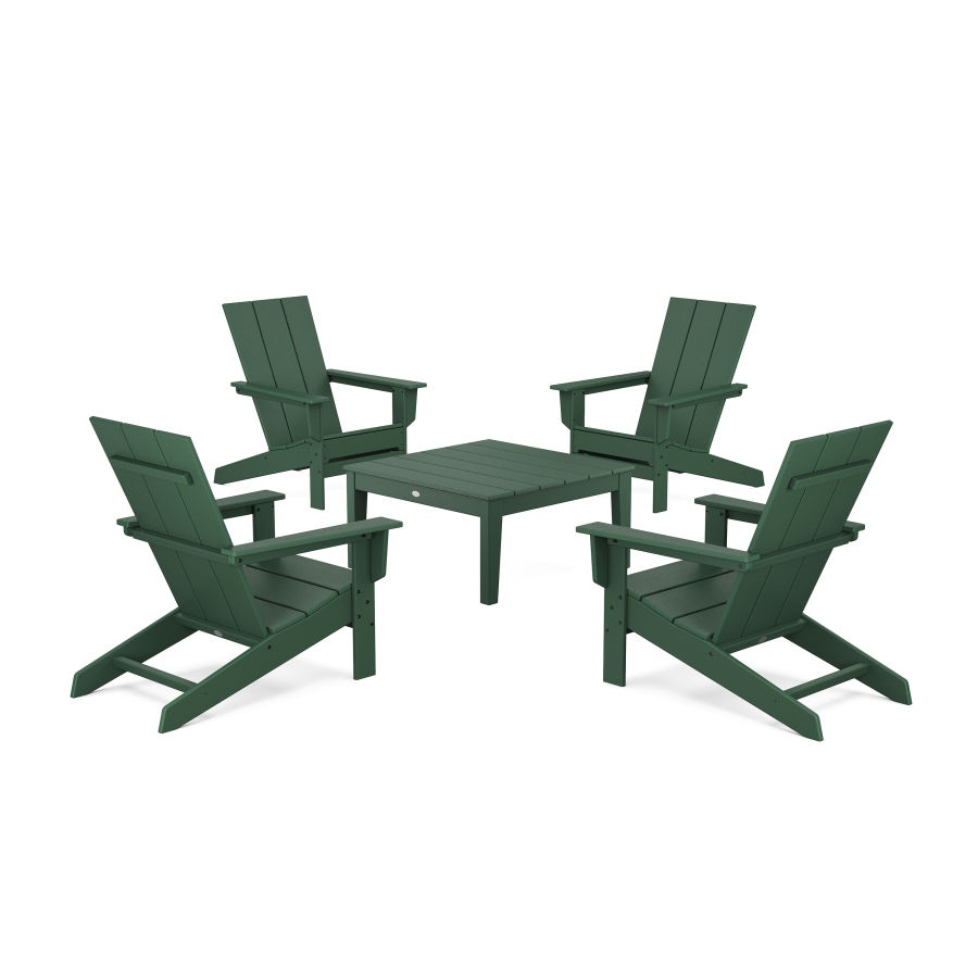 POLYWOOD 5-Piece Modern Studio Adirondack Chair Conversation Group in Green