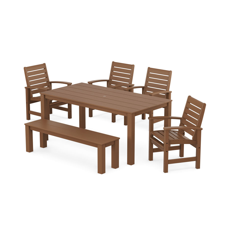 POLYWOOD Signature 6-Piece Parsons Dining Set with Bench in Teak