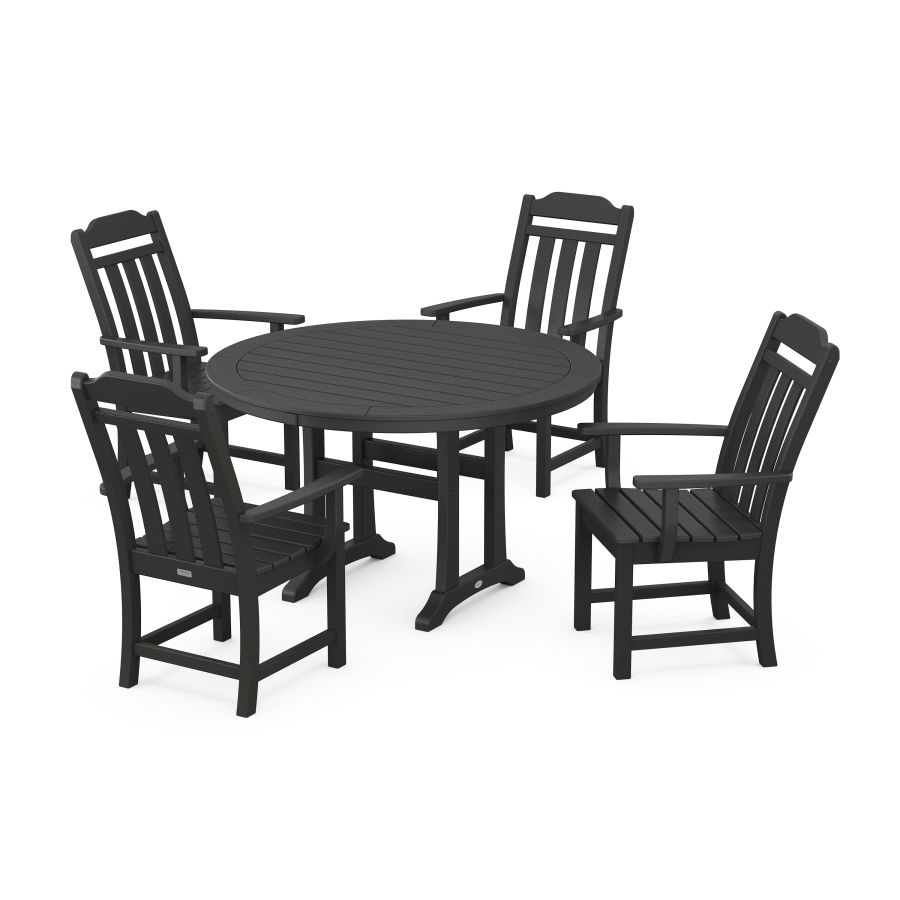 POLYWOOD Country Living 5-Piece Round Dining Set with Trestle Legs in Black