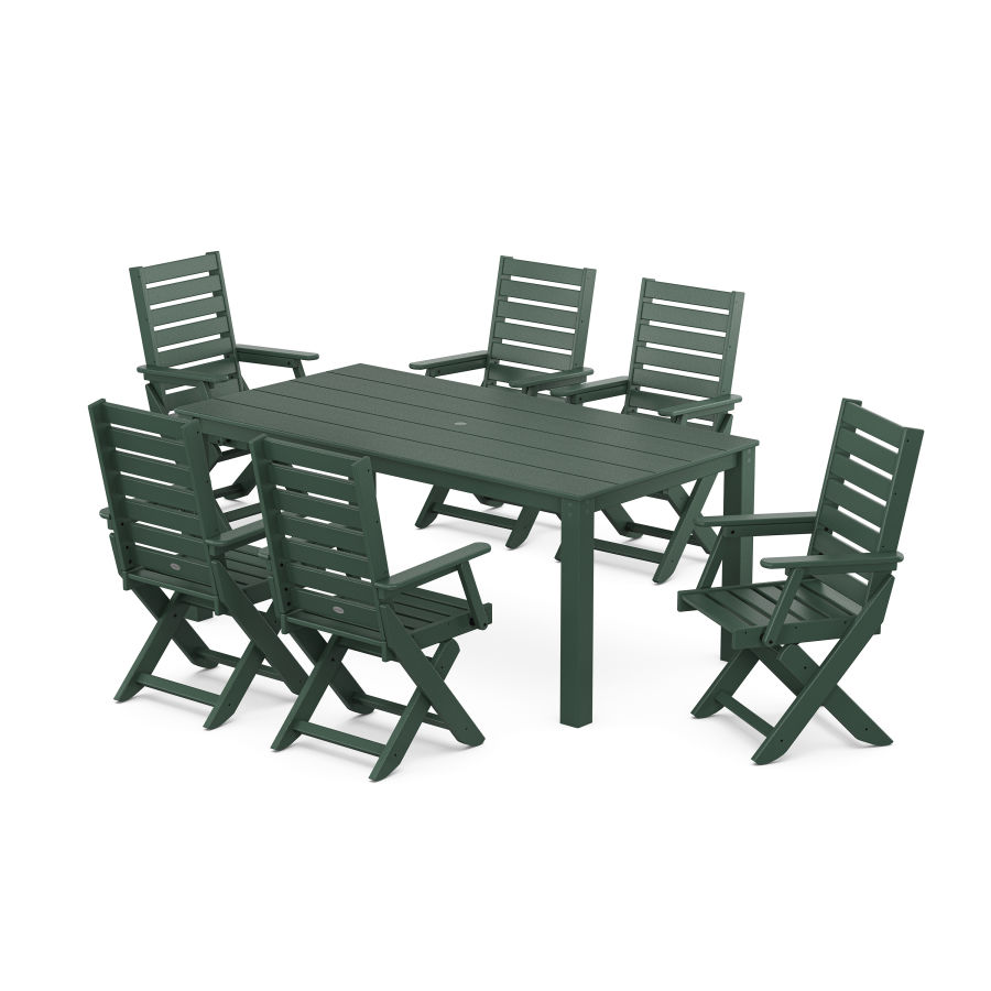 POLYWOOD Captain Folding Chair 7-Piece Parsons Dining Set in Green