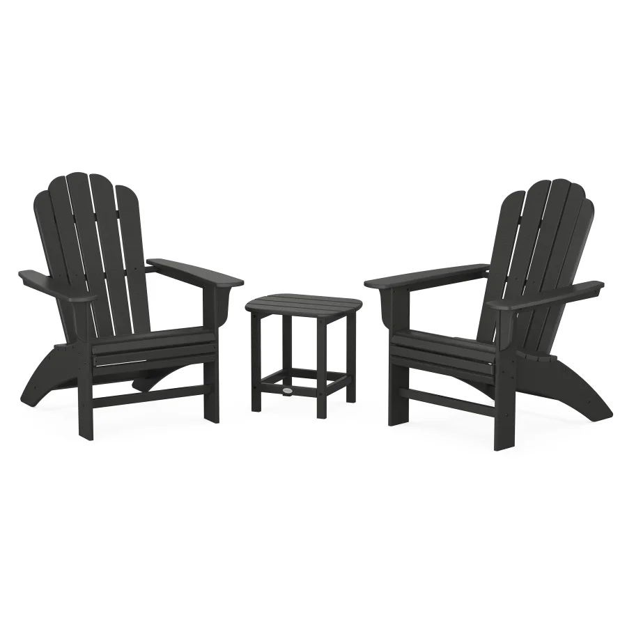 POLYWOOD Cottage Curveback Adirondack Chair 3-Piece Set in Black