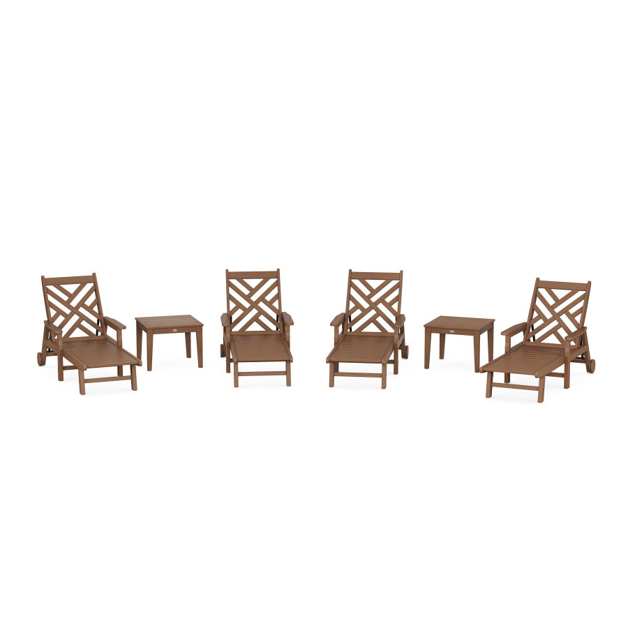 POLYWOOD Chippendale 6-Piece Chaise Set with Arms and Wheels in Teak
