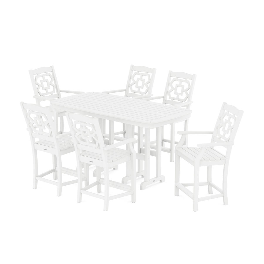 POLYWOOD Chinoiserie Arm Chair 7-Piece Counter Set in White