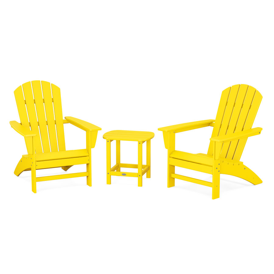 POLYWOOD Nautical 3-Piece Adirondack Set with South Beach 18" Side Table in Lemon