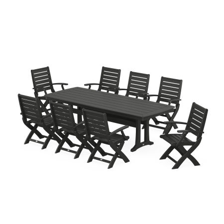 Signature Folding 9-Piece Dining Set with Trestle Legs in Black