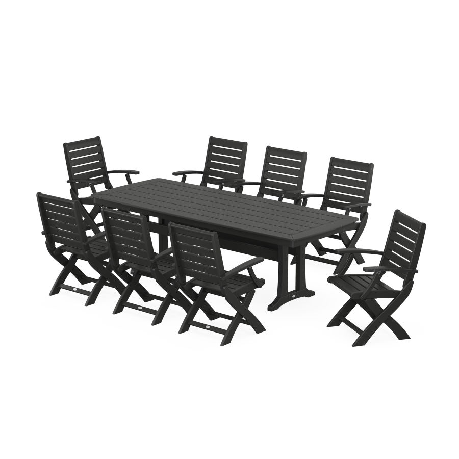 POLYWOOD Signature Folding 9-Piece Dining Set with Trestle Legs in Black