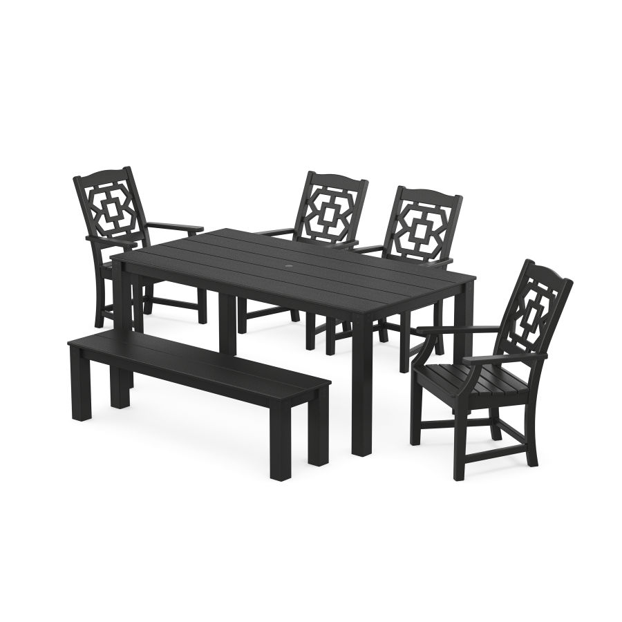 POLYWOOD Chinoiserie 6-Piece Parsons Dining Set with Bench in Black