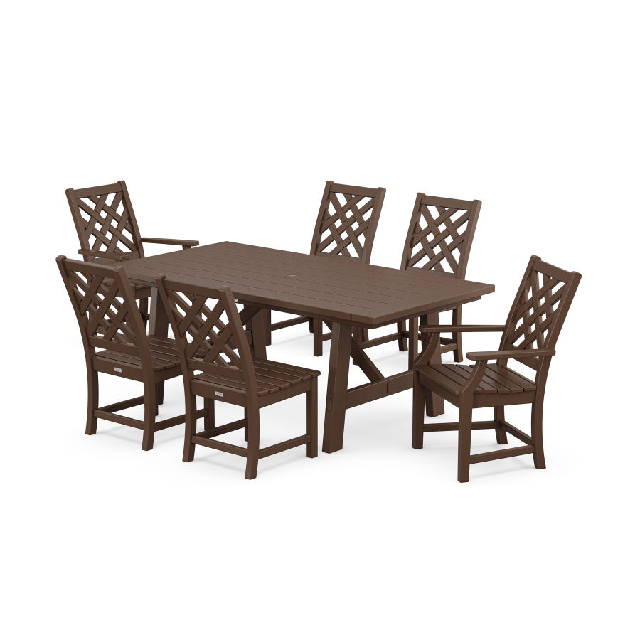 POLYWOOD Wovendale 7-Piece Rustic Farmhouse Dining Set in Mahogany