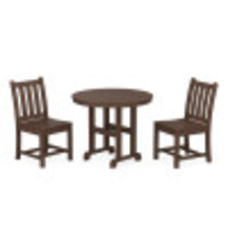 Traditional Garden Side Chair 3-Piece Round Dining Set in Mahogany