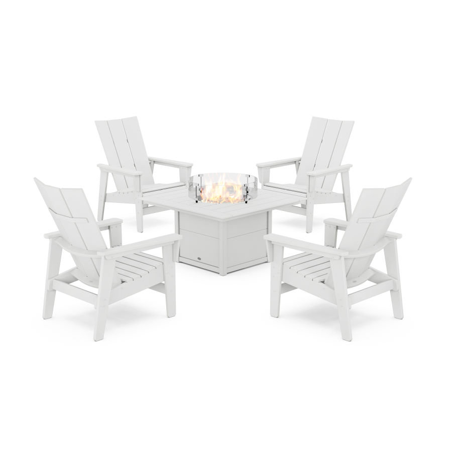 POLYWOOD 5-Piece Modern Grand Upright Adirondack Conversation Set with Fire Pit Table in White