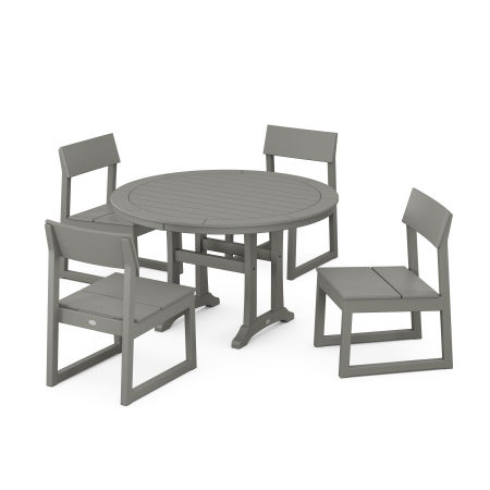 POLYWOOD EDGE Side Chair 5-Piece Round Dining Set With Trestle Legs