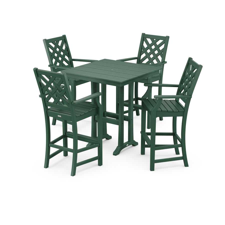 POLYWOOD Wovendale 5-Piece Farmhouse Bar Set with Trestle Legs in Green