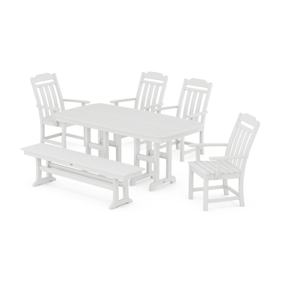 POLYWOOD Country Living 6-Piece Dining Set with Bench in White