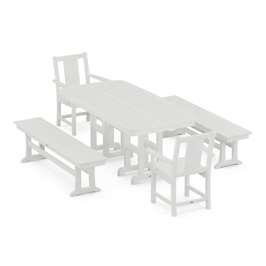 POLYWOOD Prairie 5-Piece Dining Set with Benches in White