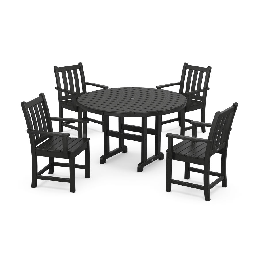 POLYWOOD Traditional Garden 5-Piece Round Farmhouse Dining Set in Black