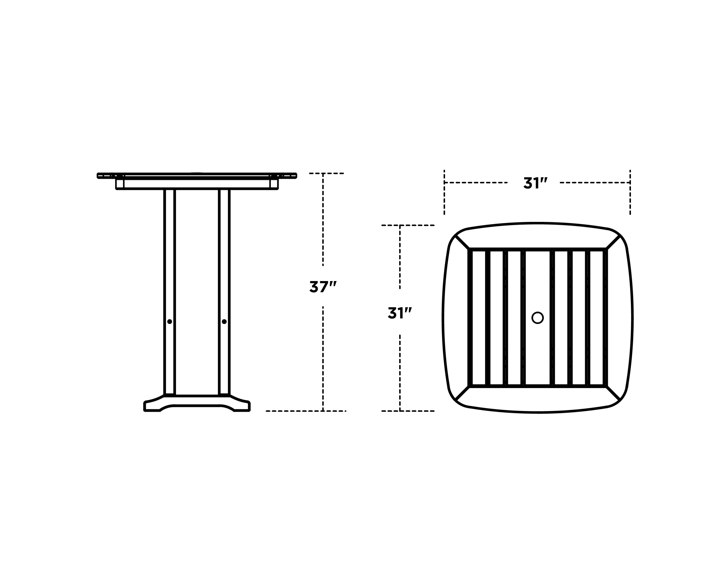 Dimensions for Nautical 31" Counter Table