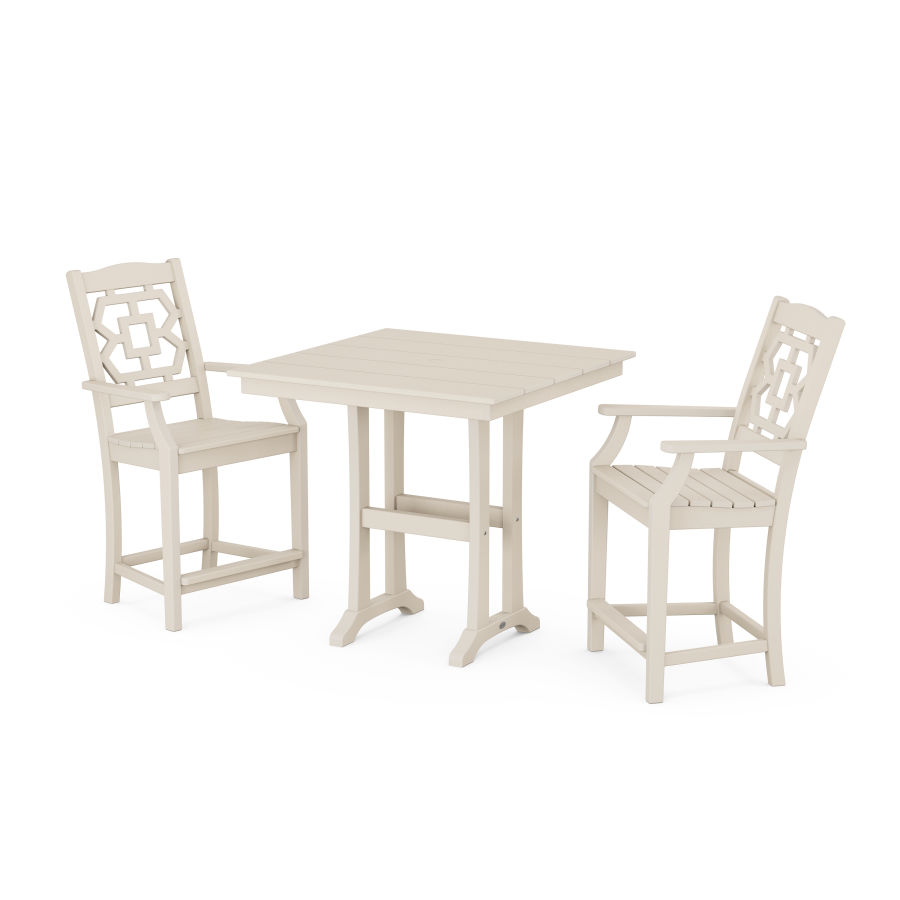 POLYWOOD Chinoiserie 3-Piece Farmhouse Counter Set with Trestle Legs in Sand