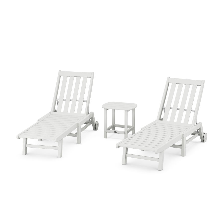 POLYWOOD Vineyard 3-Piece Chaise with Wheels Set in White