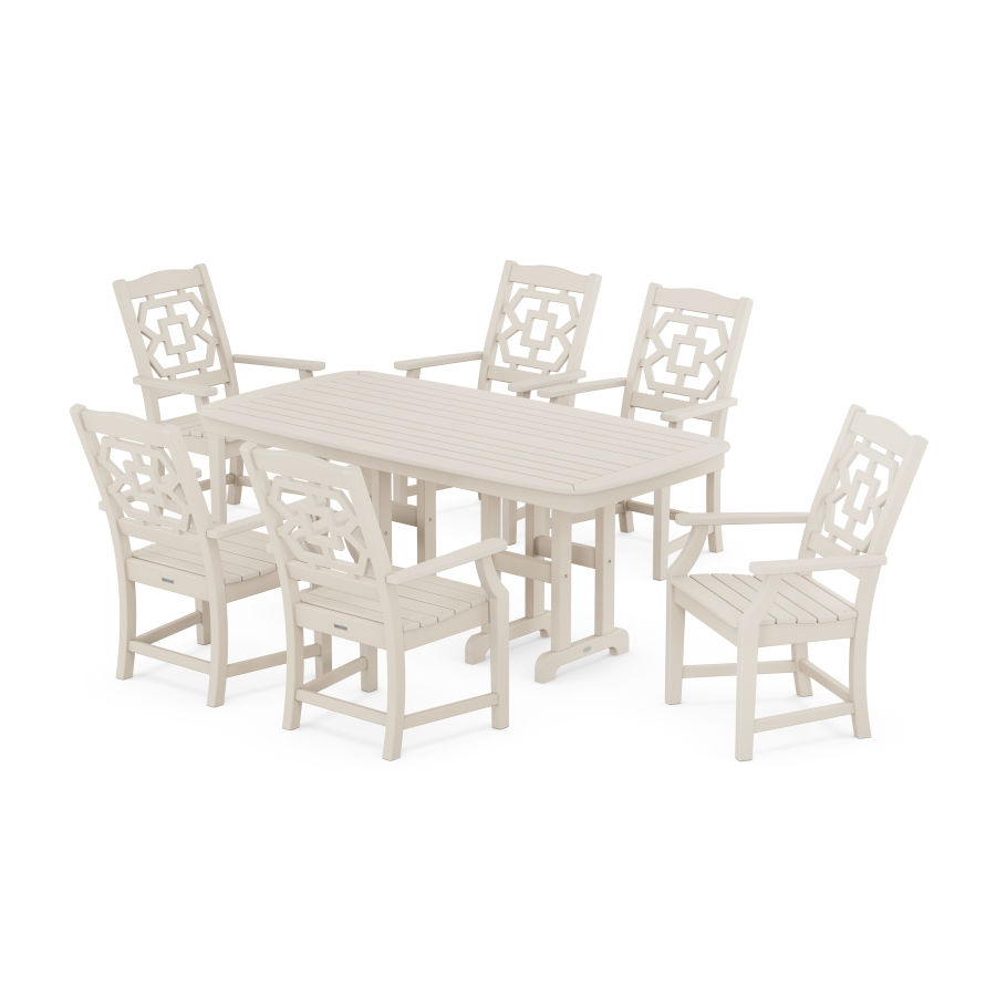 POLYWOOD Chinoiserie Arm Chair 7-Piece Dining Set in Sand
