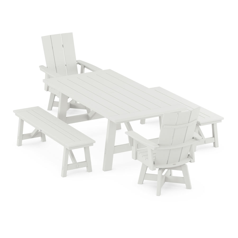 POLYWOOD Modern Adirondack 5-Piece Rustic Farmhouse Dining Set With Trestle Legs in Vintage White