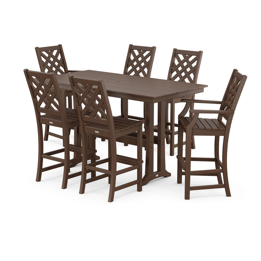 POLYWOOD Wovendale 7-Piece Farmhouse Bar Set with Trestle Legs in Mahogany