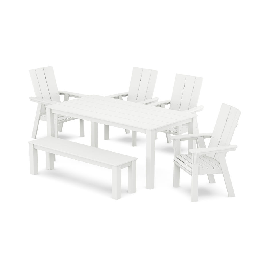 POLYWOOD Modern Curveback Adirondack 6-Piece Parsons Dining Set with Bench in White