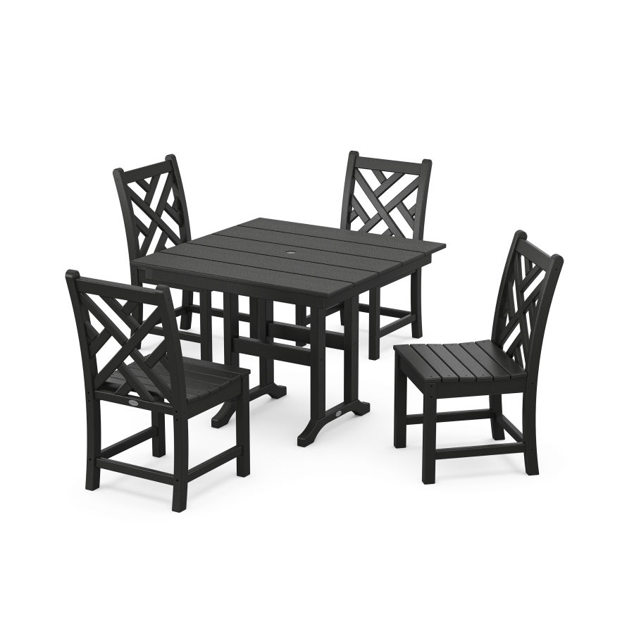 POLYWOOD Chippendale Side Chair 5-Piece Farmhouse Dining Set in Black