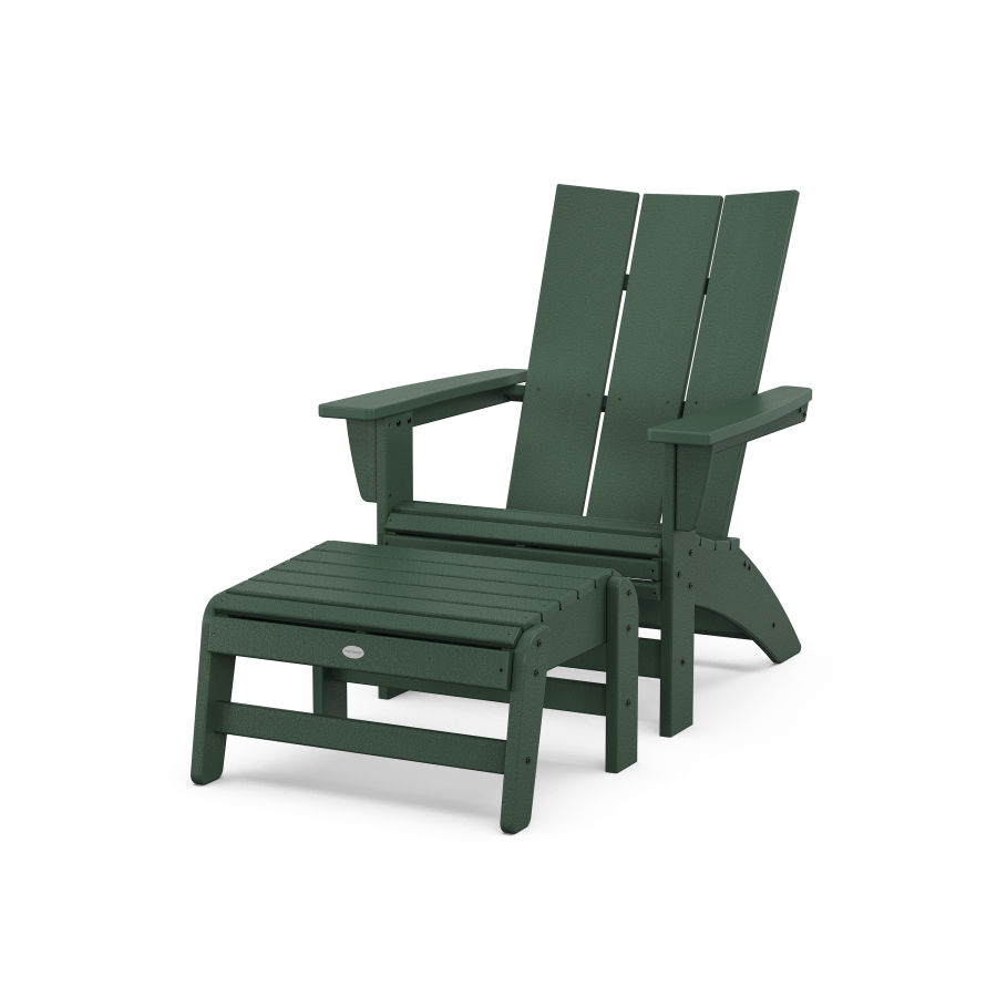 POLYWOOD Modern Grand Adirondack Chair with Ottoman in Green
