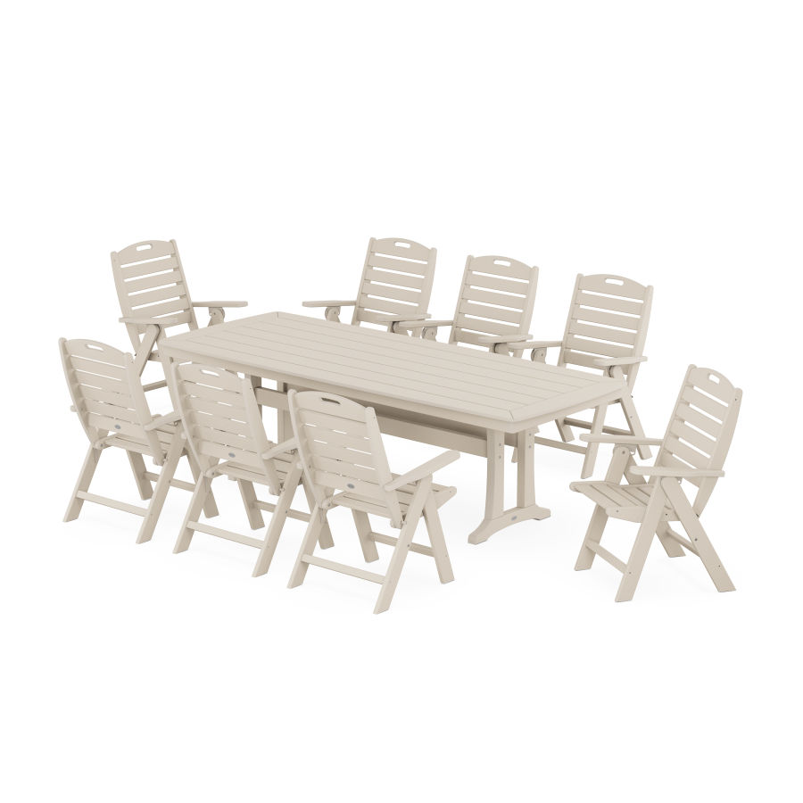 POLYWOOD Nautical Highback 9-Piece Dining Set with Trestle Legs in Sand