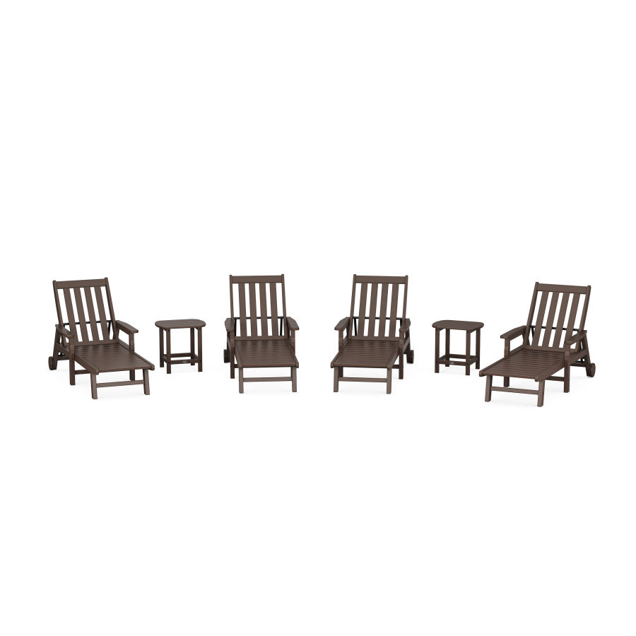 POLYWOOD Vineyard 6-Piece Chaise with Arms and Wheels Set in Mahogany