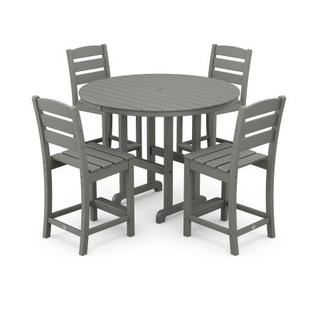 Lakeside 5-Piece Farmhouse Round Side Chair Counter  Set in Slate Grey