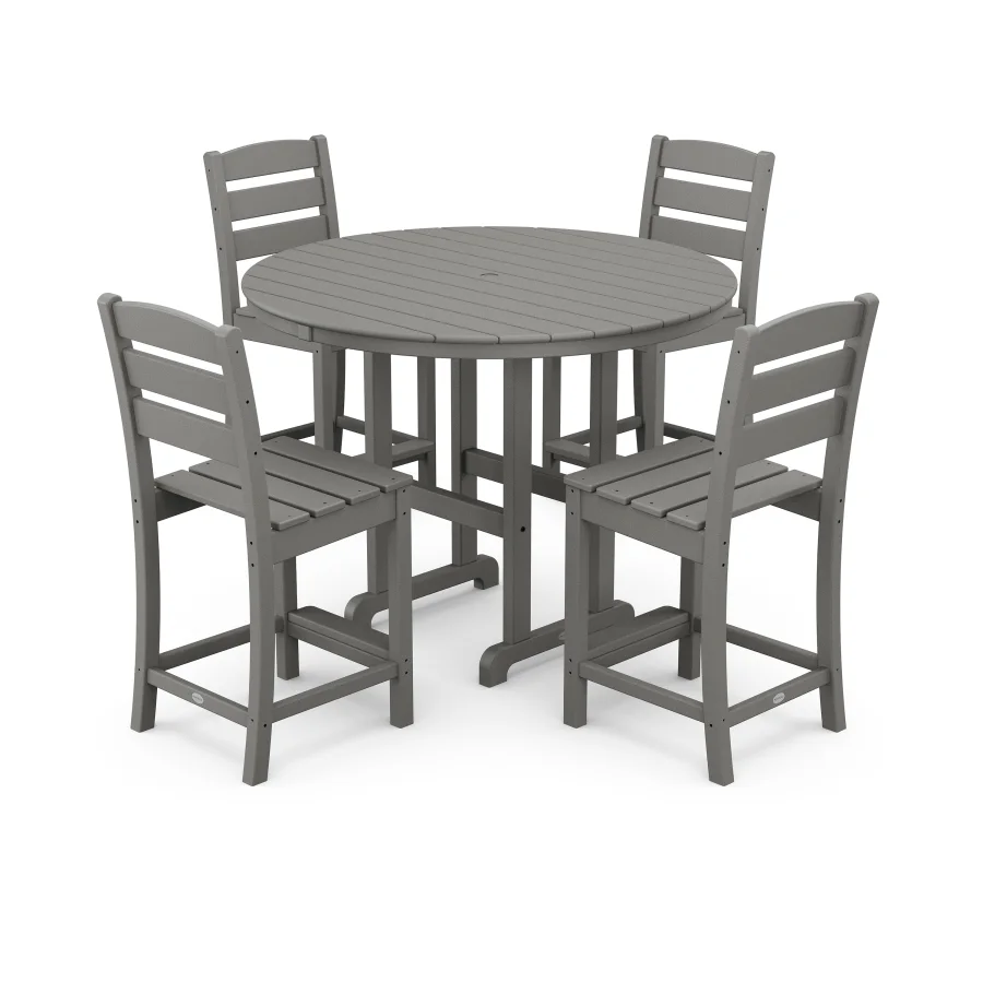 POLYWOOD Lakeside 5-Piece Farmhouse Round Side Chair Counter  Set