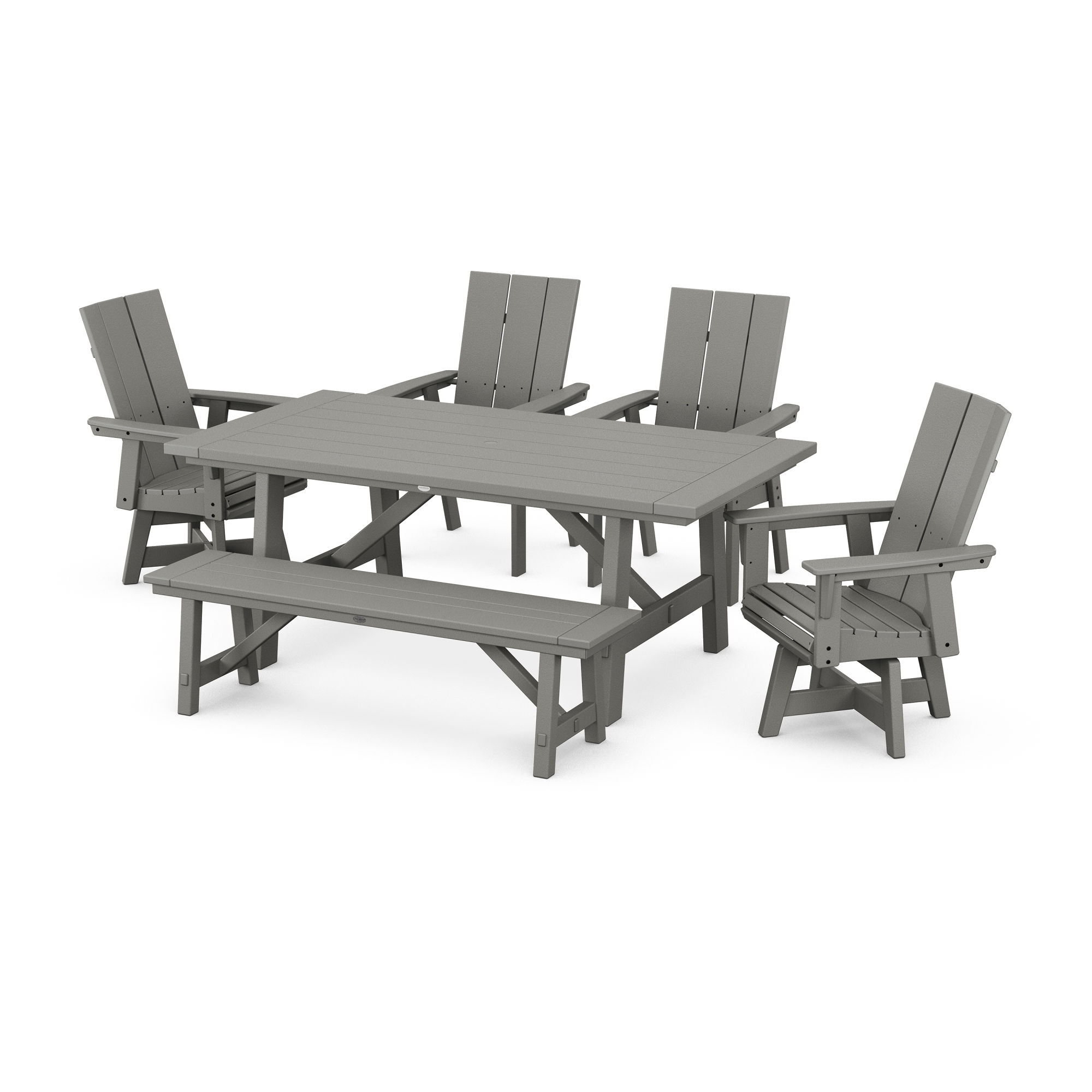 POLYWOOD® Modern Curveback Adirondack Swivel Chair 6Piece Rustic