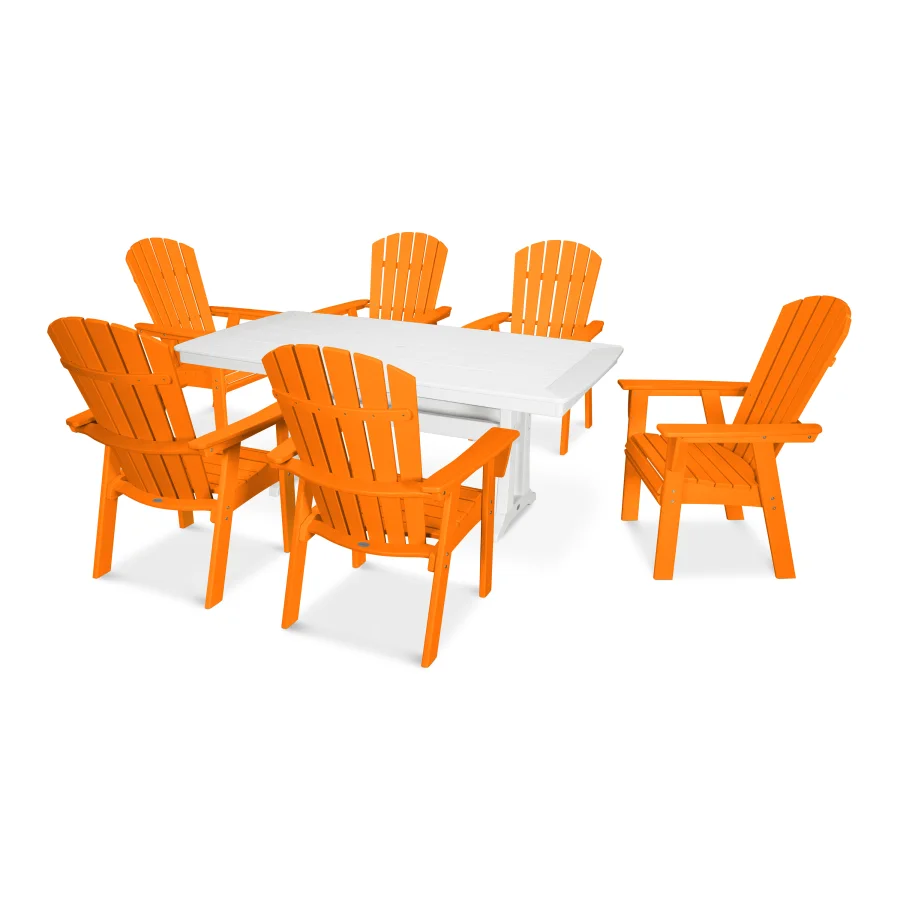 POLYWOOD Nautical Adirondack 7-Piece Trestle Dining Set in Tangerine / White