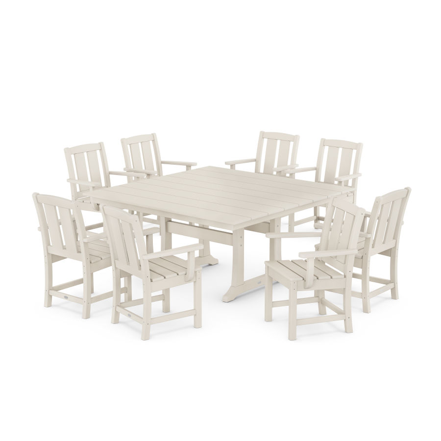 POLYWOOD Mission 9-Piece Square Farmhouse Dining Set with Trestle Legs in Sand
