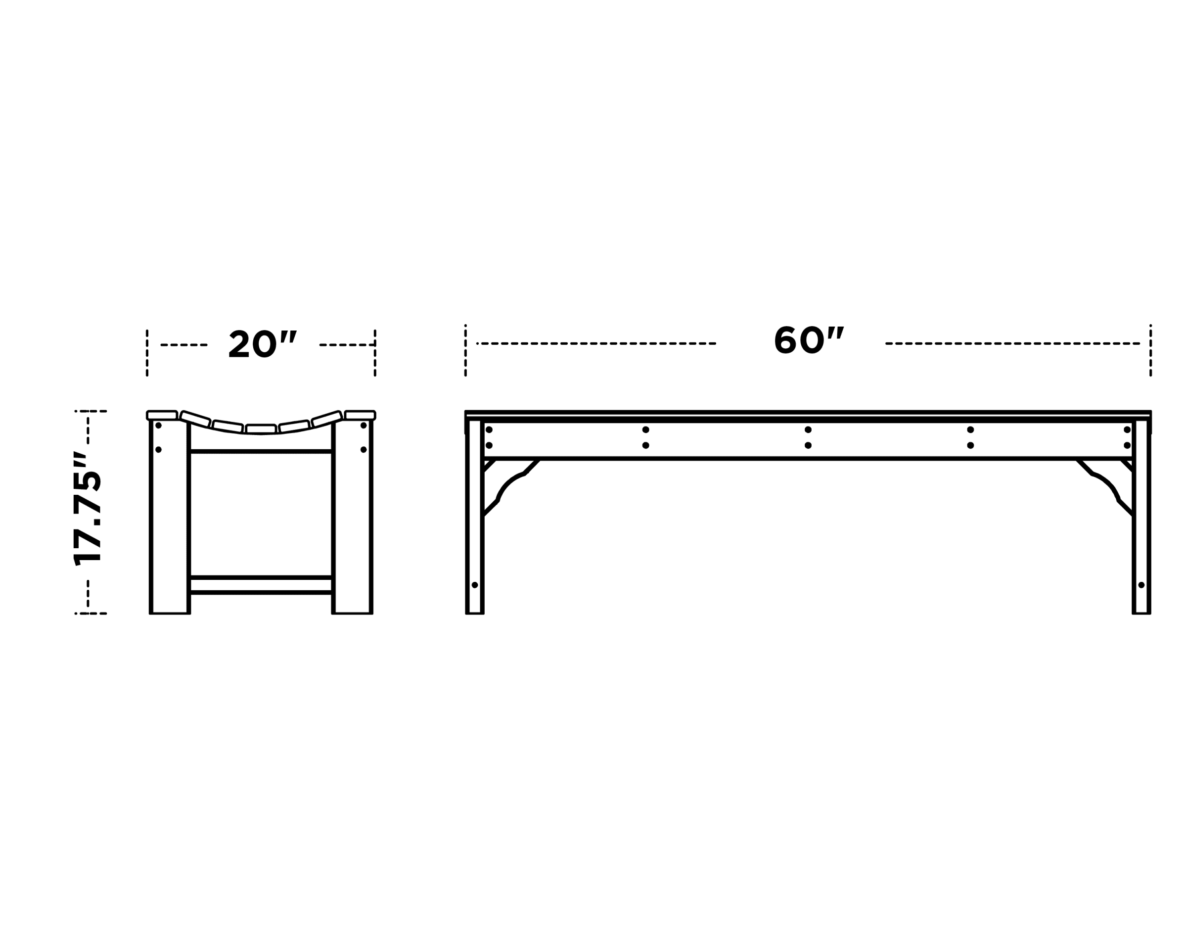 Dimensions for Traditional Garden 60" Backless Bench
