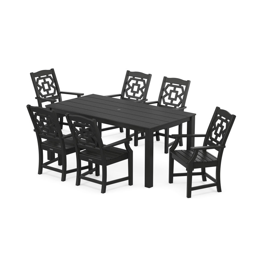 POLYWOOD Chinoiserie Arm Chair 7-Piece Parsons Dining Set in Black