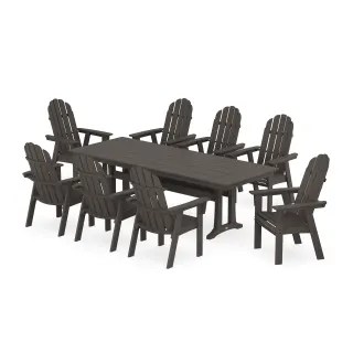 POLYWOOD Vineyard 9-Piece Curveback Adirondack Farmhouse Dining Set with Trestle Legs in Vintage Finish