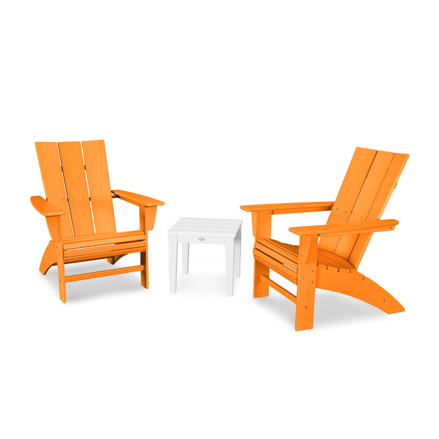 POLYWOOD Modern 3-Piece Curveback  Adirondack Set in Tangerine / White