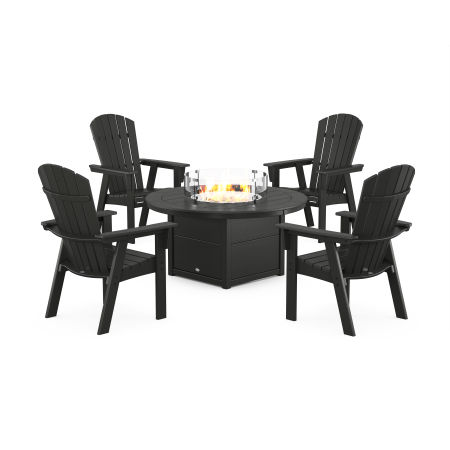 Nautical 4-Piece Curveback Upright Adirondack Conversation Set with Fire Pit Table in Black