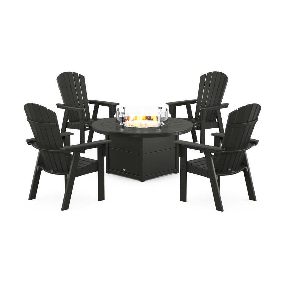 POLYWOOD Nautical 4-Piece Curveback Upright Adirondack Conversation Set with Fire Pit Table in Black