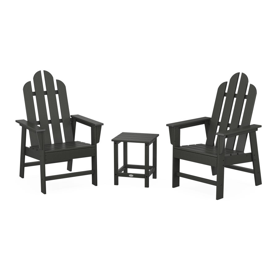 POLYWOOD Long Island 3-Piece Upright Adirondack Chair Set in Black