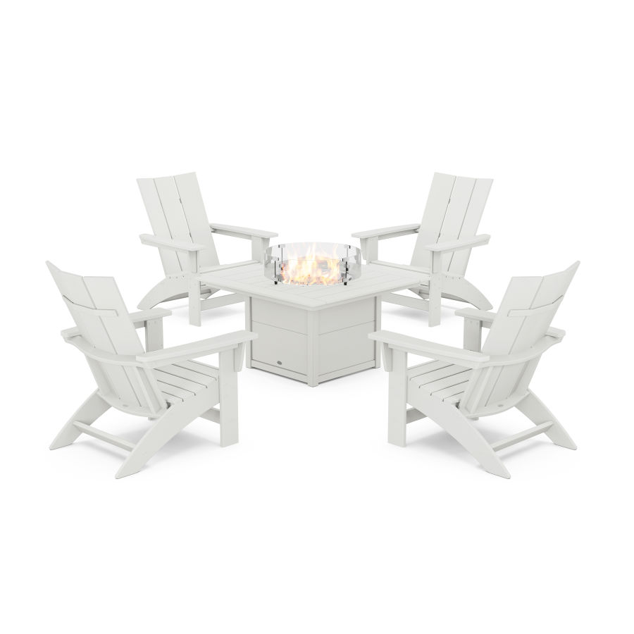 POLYWOOD 5-Piece Modern Grand Adirondack Conversation Set with Fire Pit Table in Vintage White