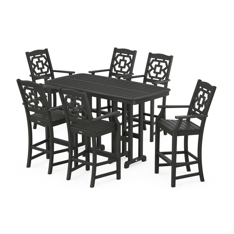 POLYWOOD Chinoiserie Arm Chair 7-Piece Bar Set in Black