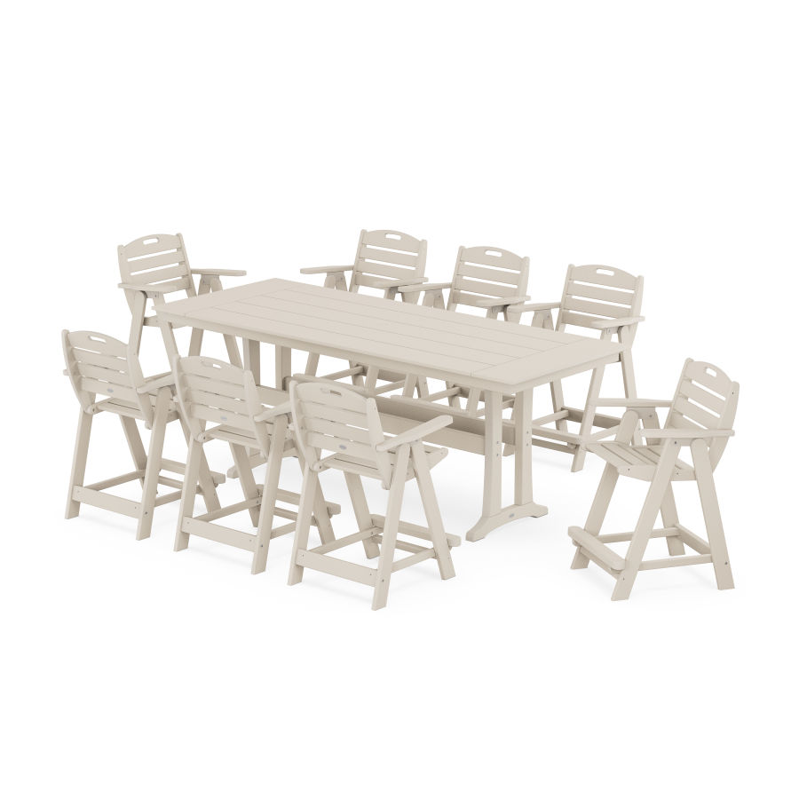 POLYWOOD Nautical 9-Piece Farmhouse Counter Set with Trestle Legs in Sand