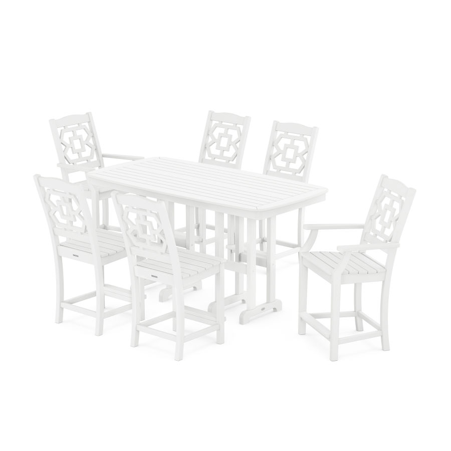 POLYWOOD Chinoiserie 7-Piece Counter Set in White