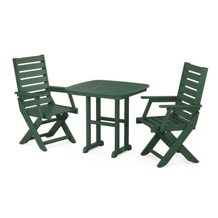 POLYWOOD Captain Folding Chair 3-Piece Dining Set in Green