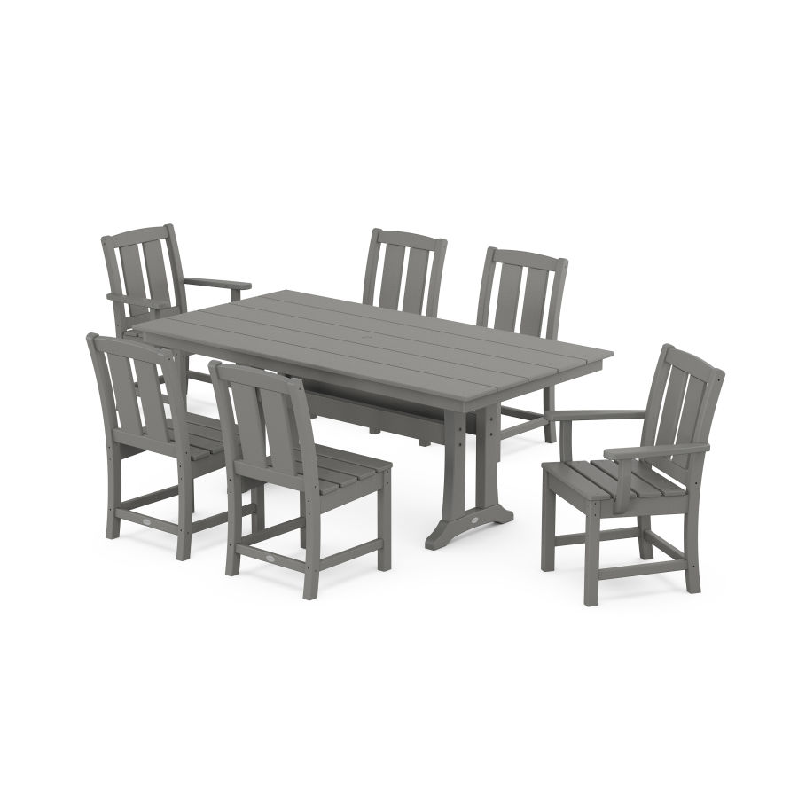 POLYWOOD Mission 7-Piece Farmhouse Dining Set with Trestle Legs in Slate Grey