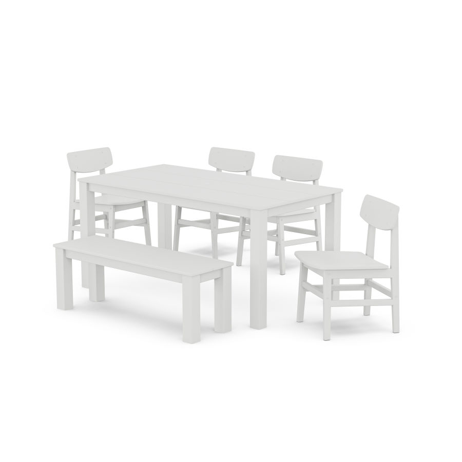 POLYWOOD Modern Studio Urban Chair 6-Piece Parsons Dining Set with Bench in White